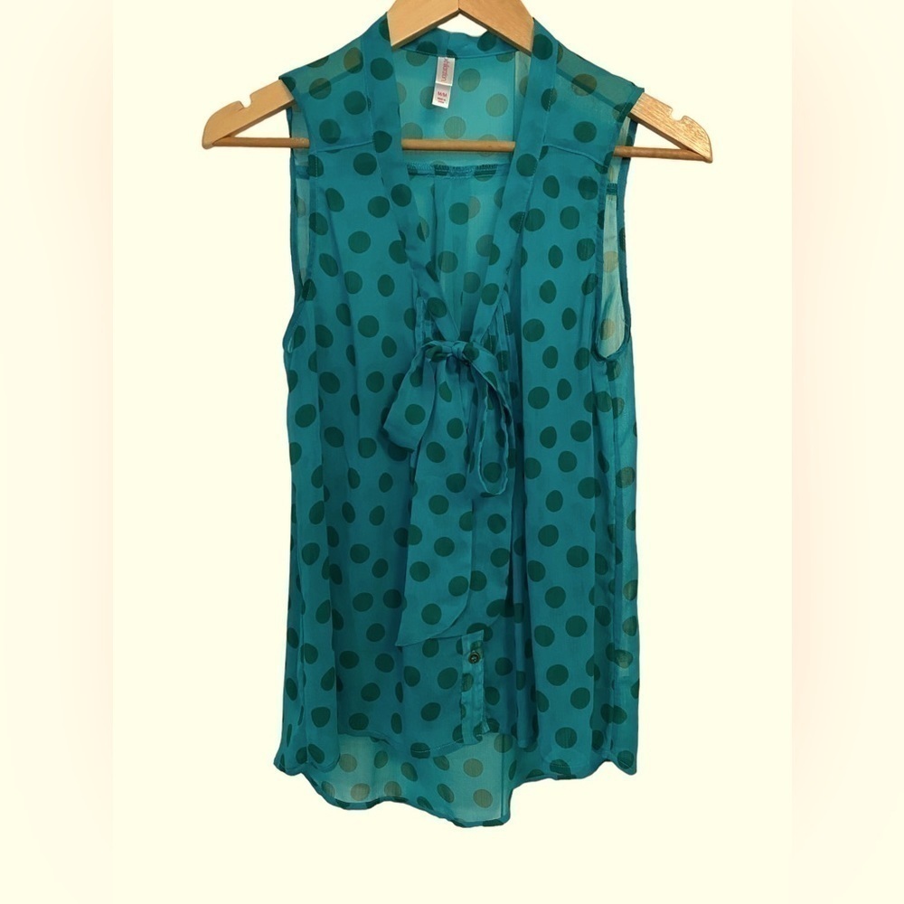 Xhilaration Teal Sheer Tie Blouse l Polka Dot Blouse l Women’s Size Medium